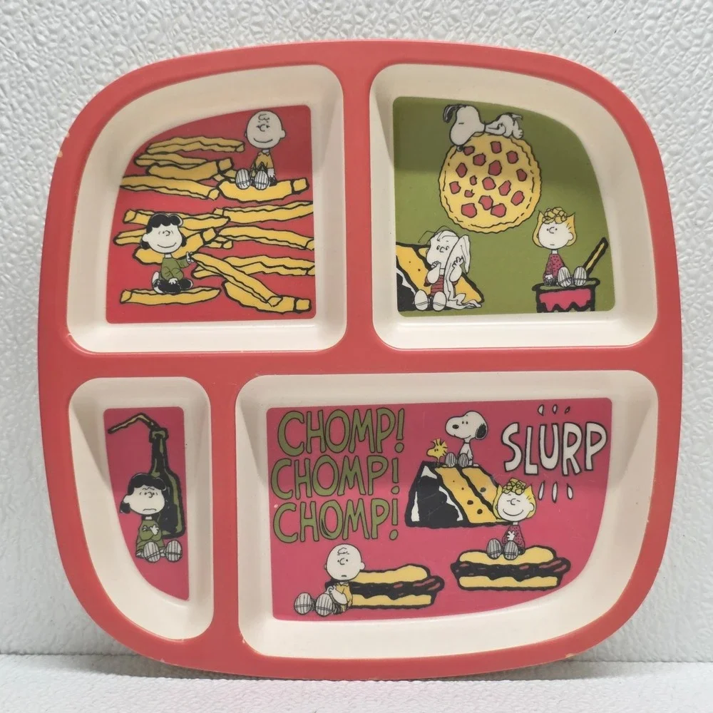 2020 Peanuts Worldwide LLC Set Of 2 Melamine Divided Plates Pizza Fries Cake